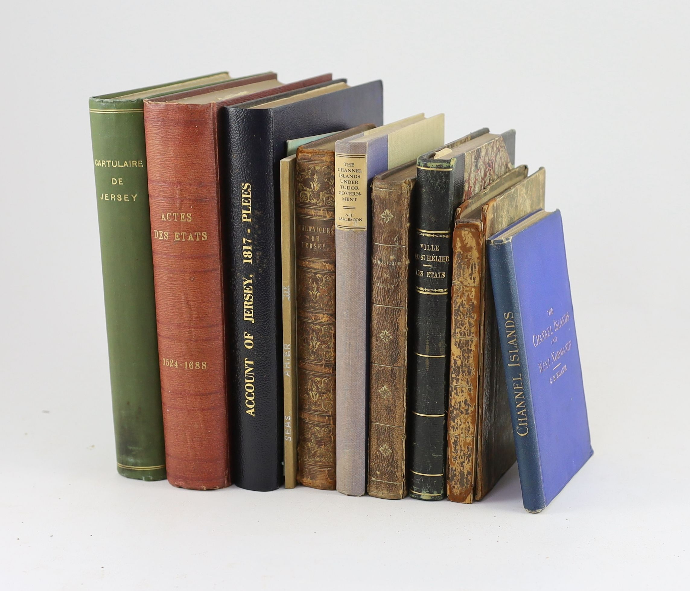 Jersey and Channel Island interest - Plees, W - An Account of the Island of Jersey, 4to, rebound blue leatherette, lacking map, Southampton, 1816; Actes des Etats de L’ile de Jersey 1524-1596, Jersey, 1897; Cartulaire de